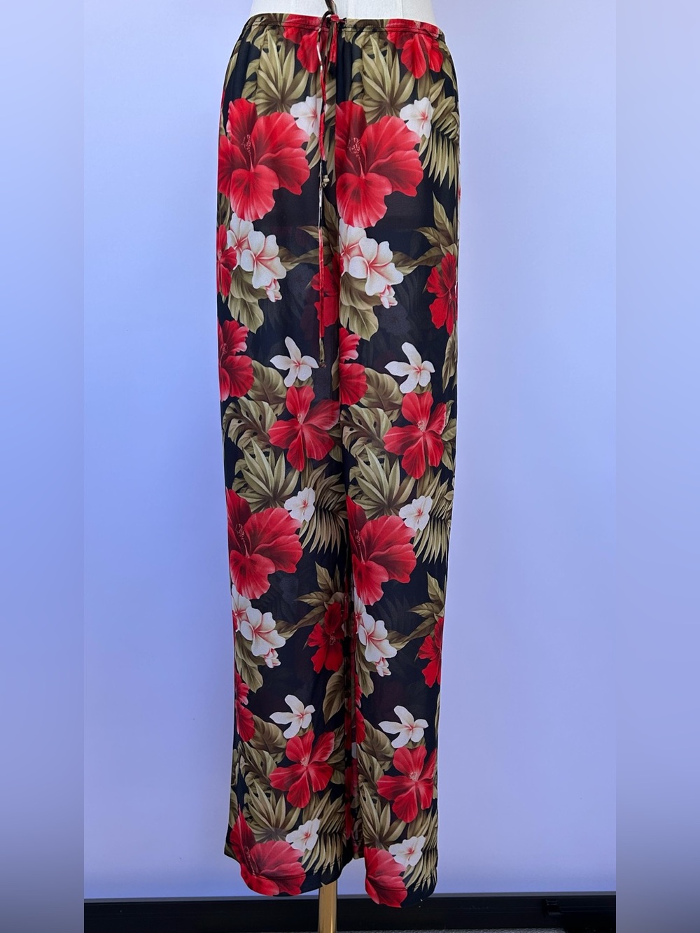 Ocean Pacific Women’s Tropical Sheer Floral Cover Up Palazzo Pants Drawstring